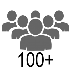 A group of people in a circle with the word 100+.